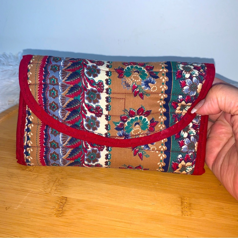 Fabric Quilted Wallet Multicolor Trifold Zip coin pocket